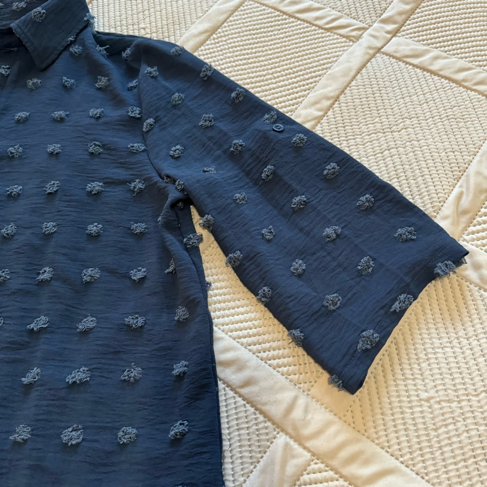 2/$10 NEW Womens Swimsuit Beach Cover up Blue Shirt Dress Swiss dots Sz S - Picture 3 of 8